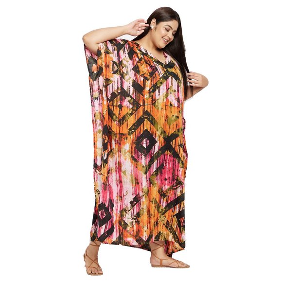 Womens Multicolor Geometric Maxi Dress Caftan Cover Up Evening Gown for Party - Picture 6 of 9